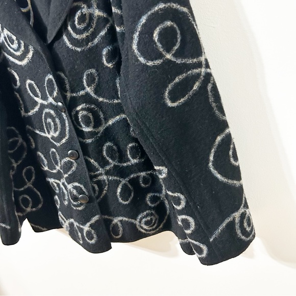 Vintage Carole Little Boiled Wool Cardigan Jacket Black- Yellow Blue White Swirl - Picture 4 of 16